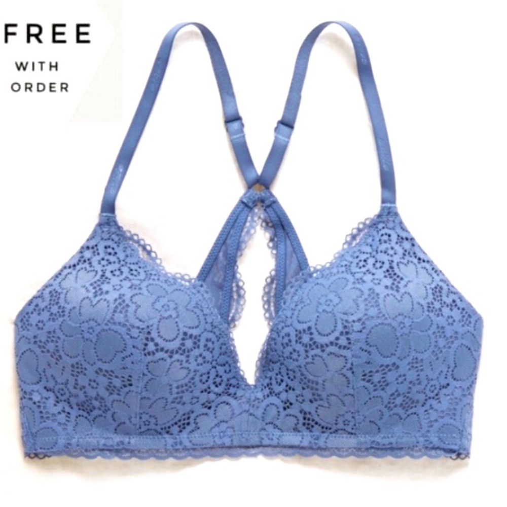 Aerie Blue Floral Lace Wireless Racerback Bra
